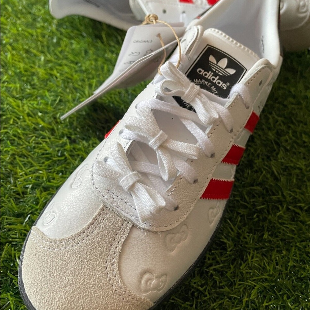 adidas White Red Gazelle Sneakers with Black Accents - Picture 2 of 5
